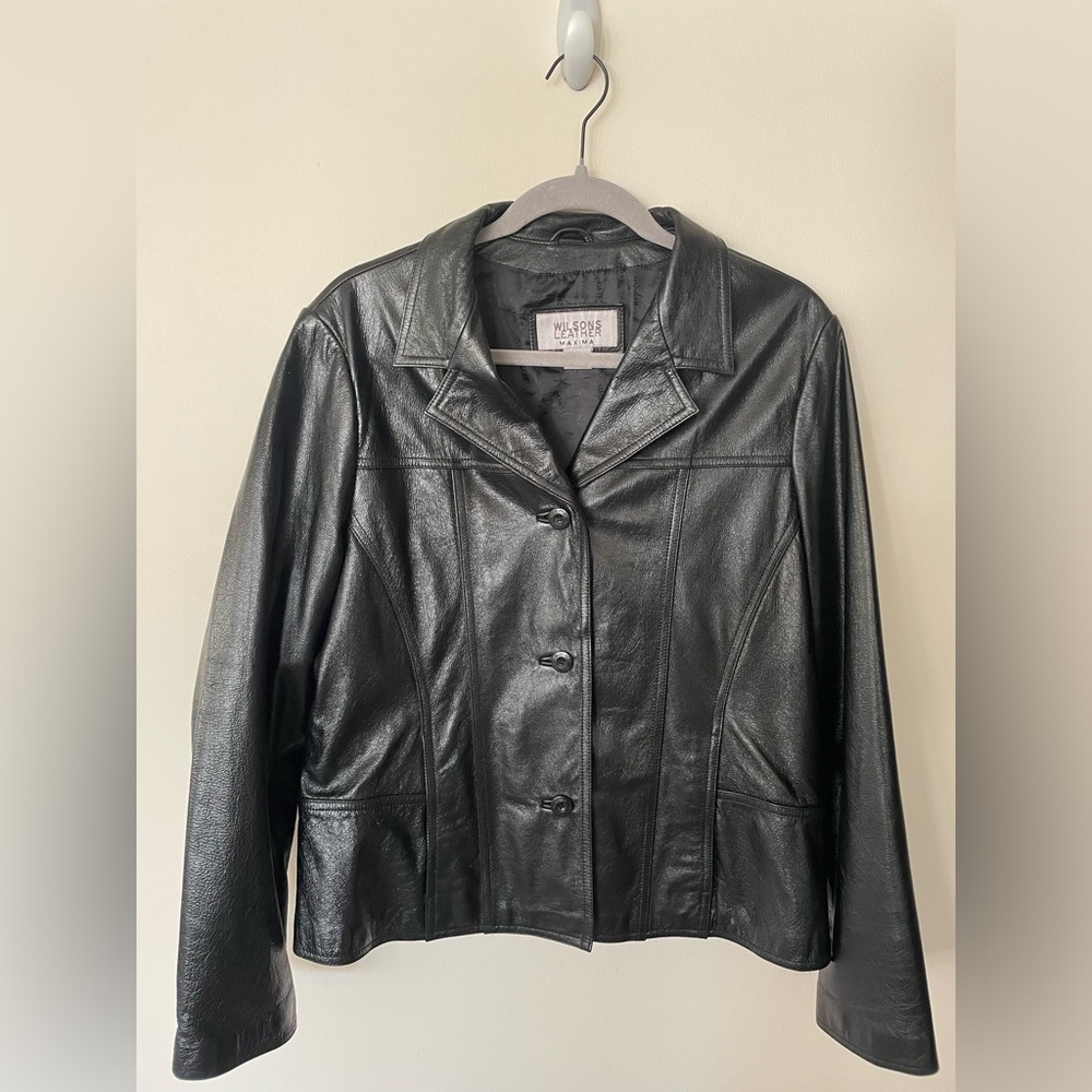 Black Leather Button-up Jacket